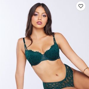 NWT 32DDD Savage X Fenty Not Sorry Lightly Lined Lace Balconette Bra, Green